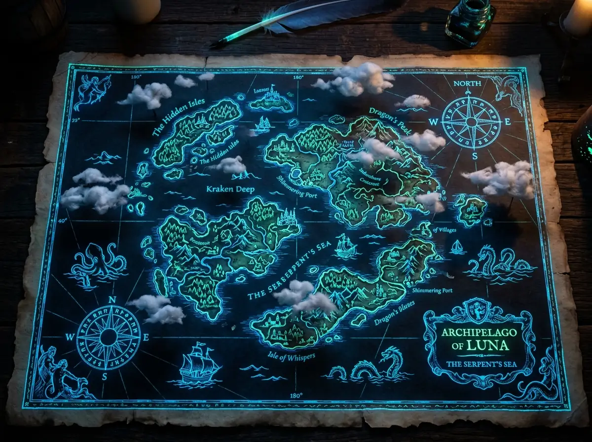 Ancient glowing manuscript map